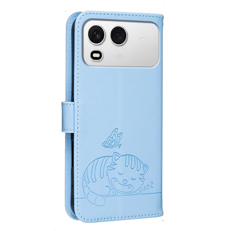 For Itel A200 4G Cat Butterfly Embossed RFID Vegan Leather Phone Case with Strap