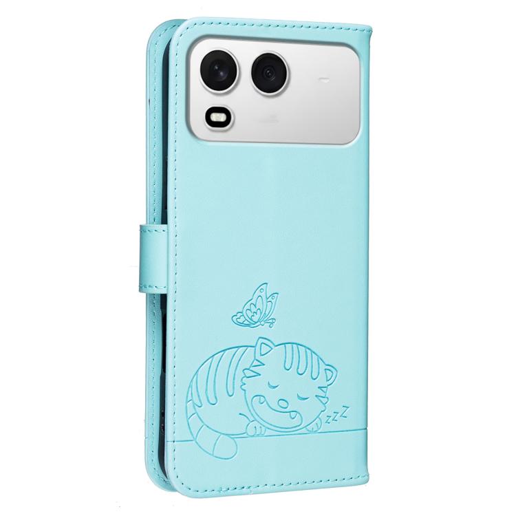 For Itel A200 4G Cat Butterfly Embossed RFID Vegan Leather Phone Case with Strap
