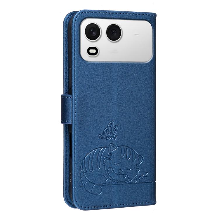 For Itel A200 4G Cat Butterfly Embossed RFID Vegan Leather Phone Case with Strap