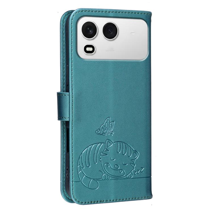 For Itel A200 4G Cat Butterfly Embossed RFID Vegan Leather Phone Case with Strap