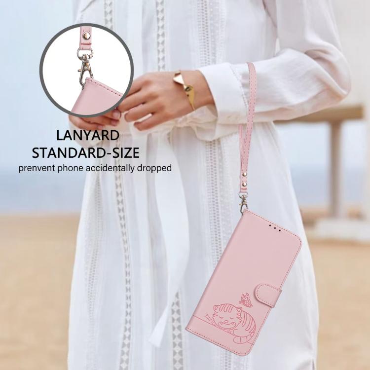 For DOOGEE N60 Pro Cat Butterfly Embossed RFID Vegan Leather Phone Case with Strap