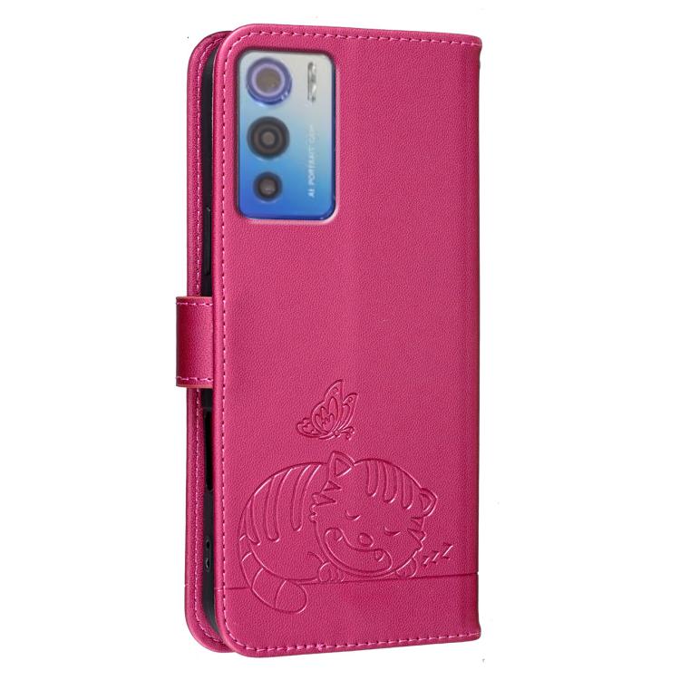 For DOOGEE N60 Pro Cat Butterfly Embossed RFID Vegan Leather Phone Case with Strap