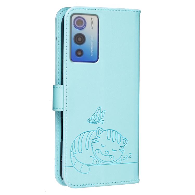 For DOOGEE N60 Pro Cat Butterfly Embossed RFID Vegan Leather Phone Case with Strap