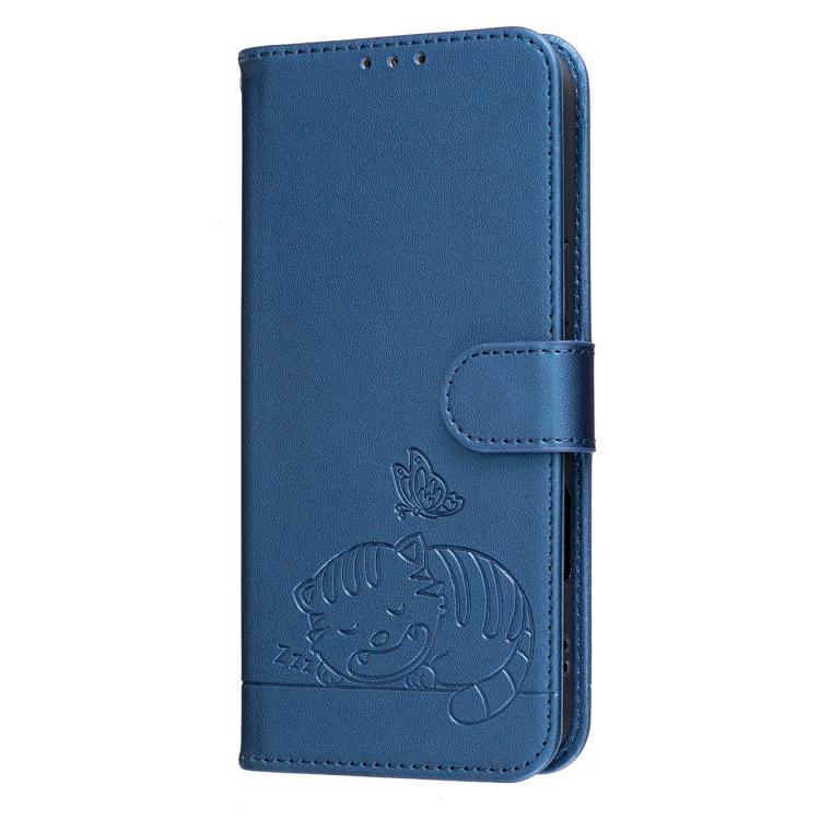 For DOOGEE N60 Pro Cat Butterfly Embossed RFID Vegan Leather Phone Case with Strap