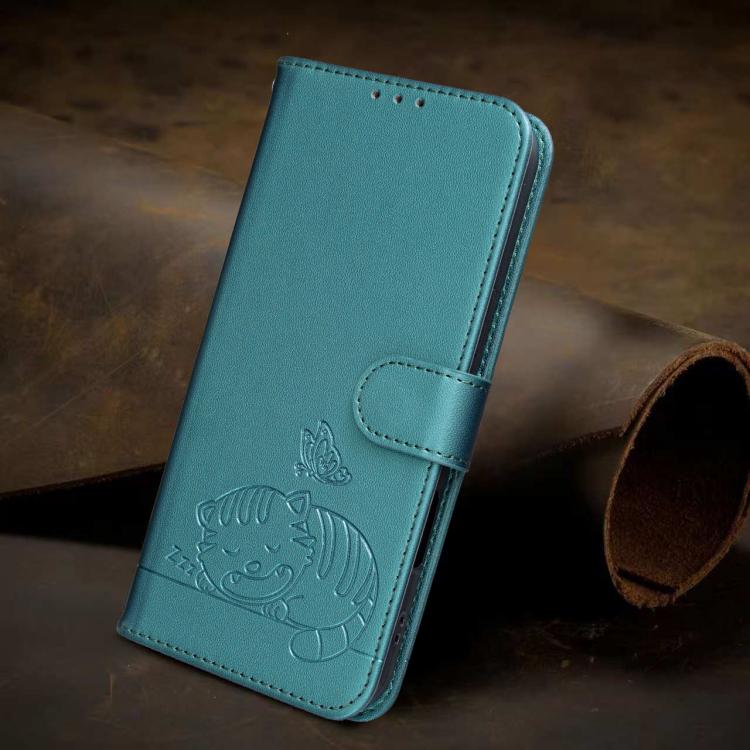 For DOOGEE N60 Pro Cat Butterfly Embossed RFID Vegan Leather Phone Case with Strap