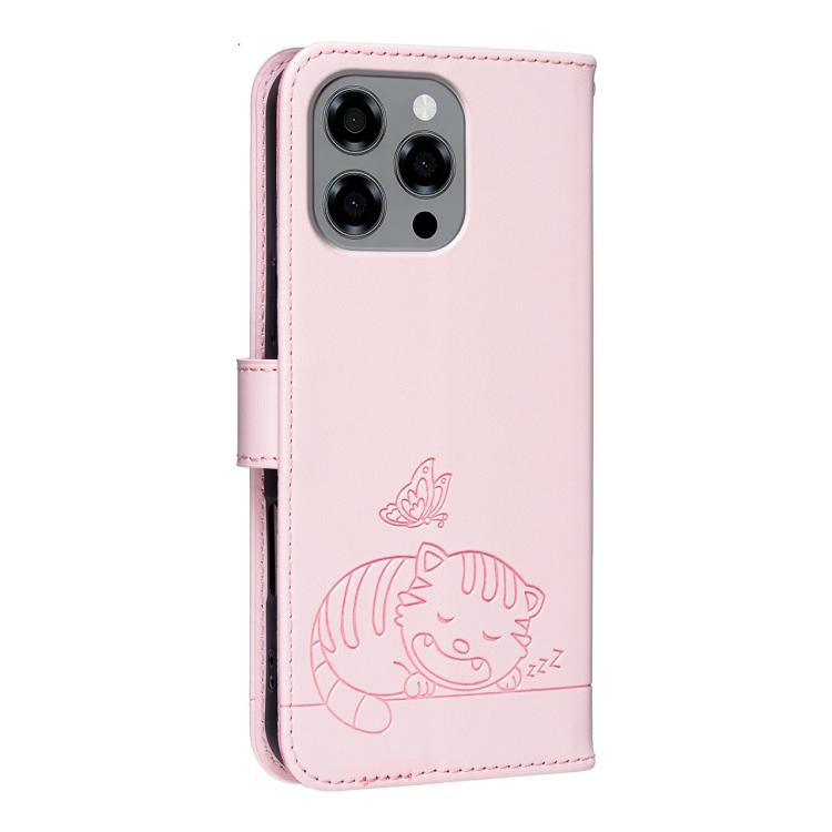 For DOOGEE Note 58 Cat Butterfly Embossed RFID Vegan Leather Phone Case with Strap