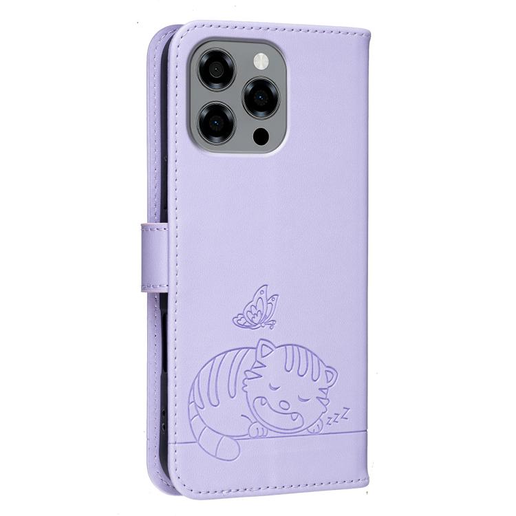 For DOOGEE Note 58 Cat Butterfly Embossed RFID Vegan Leather Phone Case with Strap