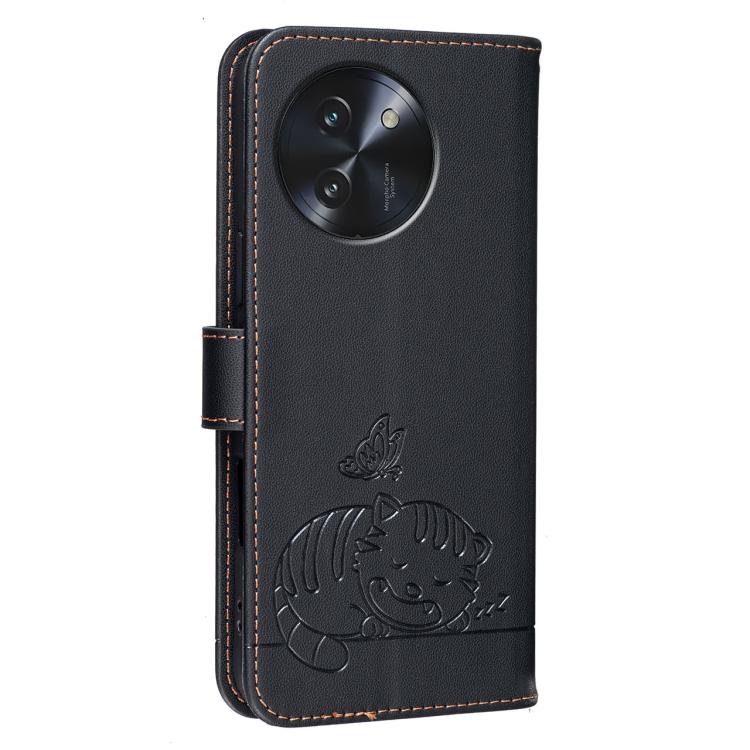 For DOOGEE Note 59 5G Cat Butterfly Embossed RFID Vegan Leather Phone Case with Strap