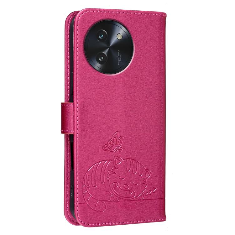 For DOOGEE Note 59 5G Cat Butterfly Embossed RFID Vegan Leather Phone Case with Strap