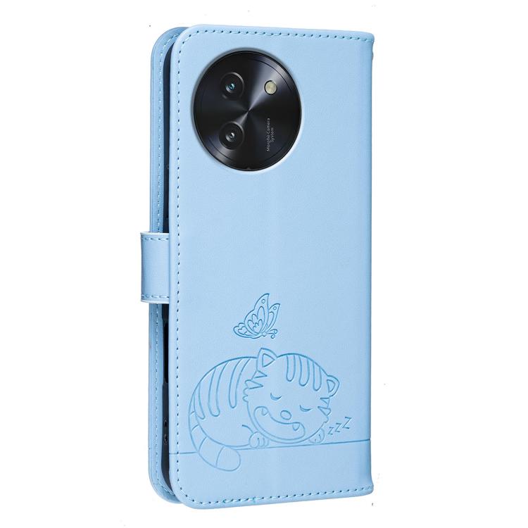 For DOOGEE Note 59 5G Cat Butterfly Embossed RFID Vegan Leather Phone Case with Strap