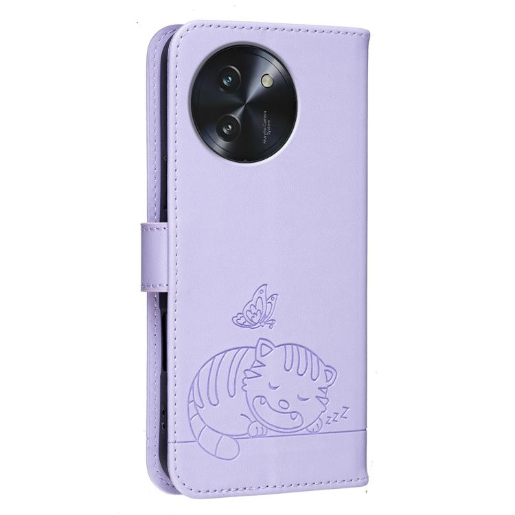 For DOOGEE Note 59 5G Cat Butterfly Embossed RFID Vegan Leather Phone Case with Strap