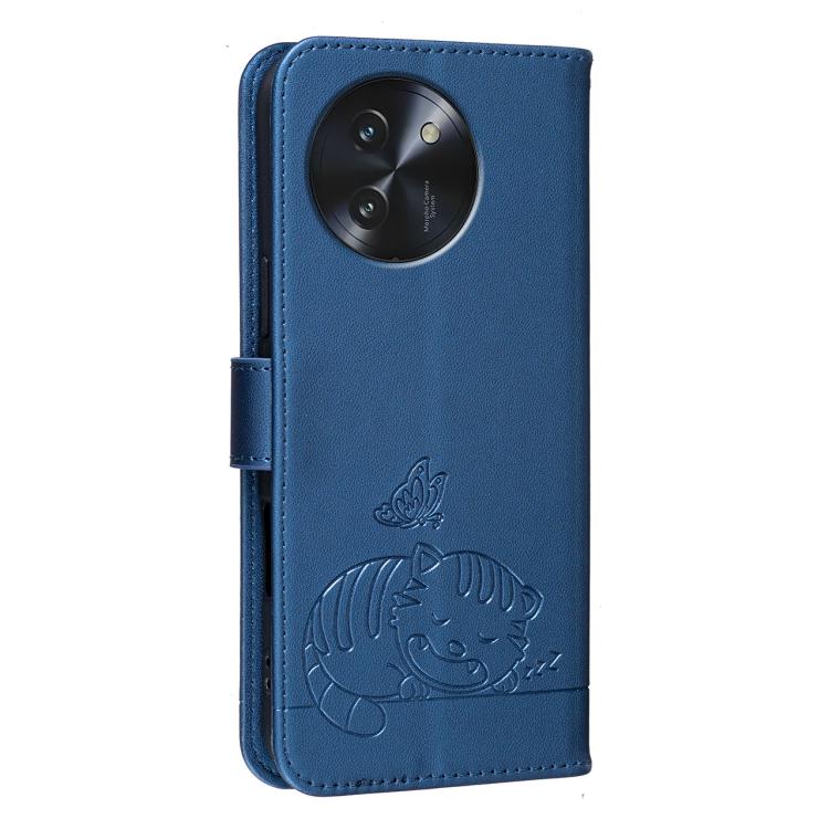 For DOOGEE Note 59 5G Cat Butterfly Embossed RFID Vegan Leather Phone Case with Strap