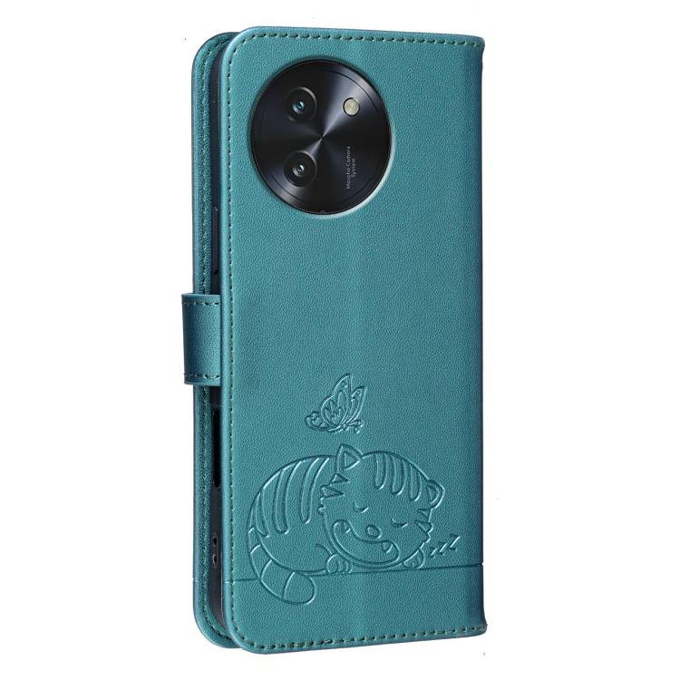 For DOOGEE Note 59 5G Cat Butterfly Embossed RFID Vegan Leather Phone Case with Strap