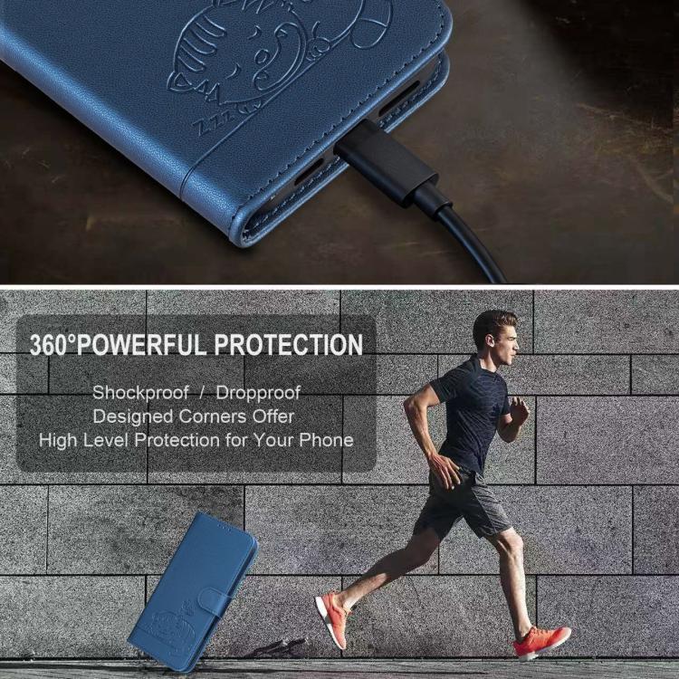 For Google Pixel 7a Cat Butterfly Embossed RFID Vegan Leather Phone Case with Strap