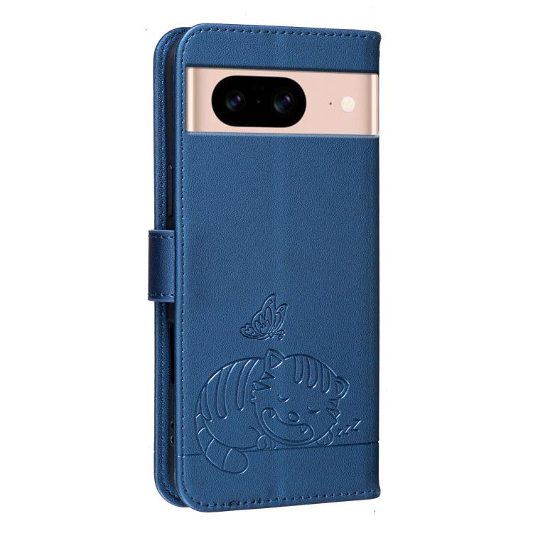For Google Pixel 8a Cat Butterfly Embossed RFID Vegan Leather Phone Case with Strap