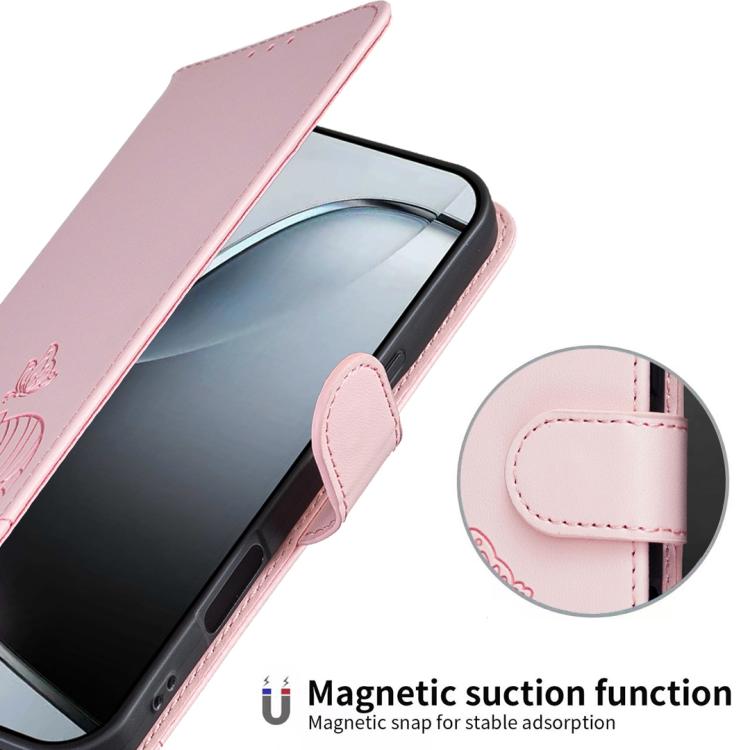 For Google Pixel 9a Cat Butterfly Embossed RFID Vegan Leather Phone Case with Strap