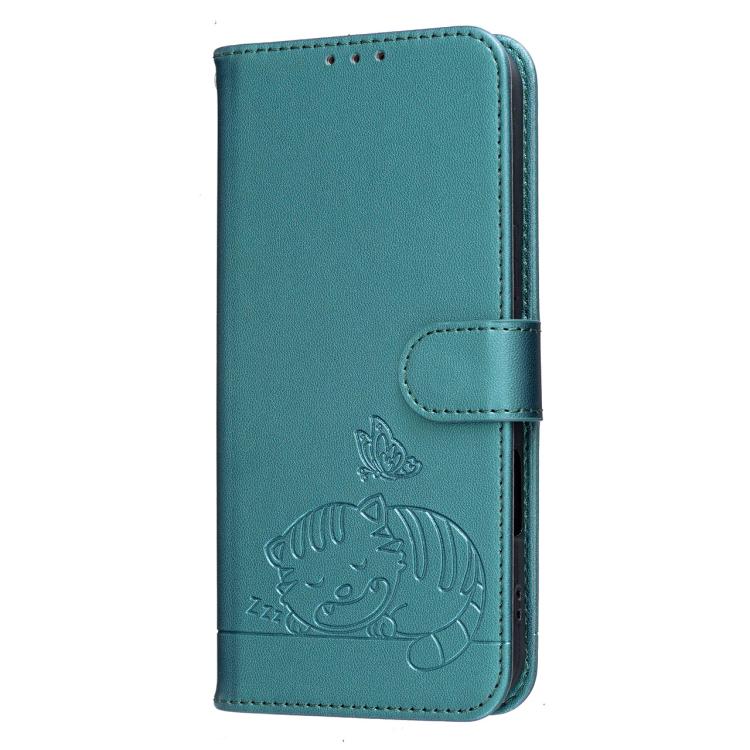 For Google Pixel 9a Cat Butterfly Embossed RFID Vegan Leather Phone Case with Strap