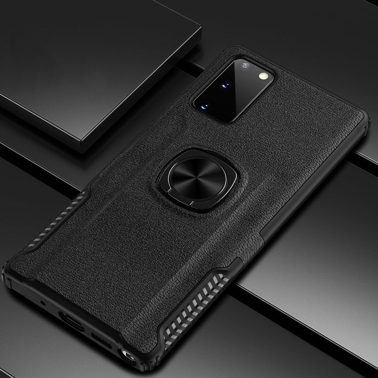 For Samsung Galaxy Note20 Litchi Texture Knight Armor Shockproof PC + Silicone Case with 360 Degree Rotation Magnetic Ring Holder