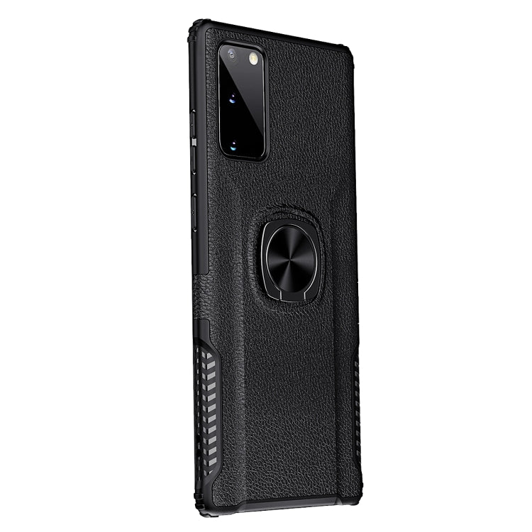 For Samsung Galaxy Note20 Litchi Texture Knight Armor Shockproof PC + Silicone Case with 360 Degree Rotation Magnetic Ring Holder