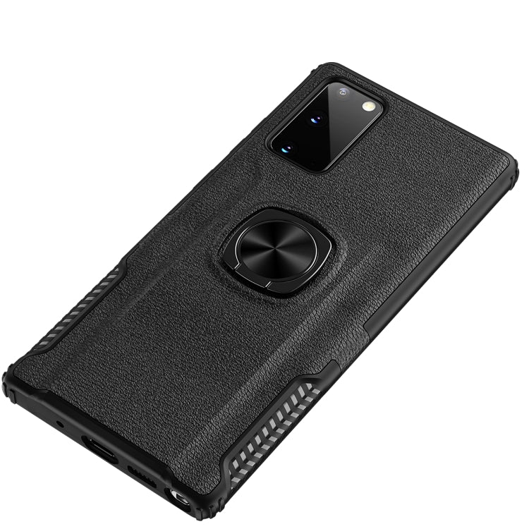 For Samsung Galaxy Note20 Litchi Texture Knight Armor Shockproof PC + Silicone Case with 360 Degree Rotation Magnetic Ring Holder