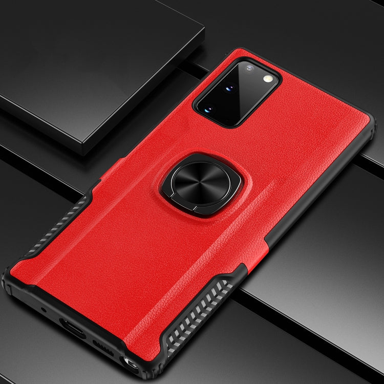 For Samsung Galaxy Note20 Litchi Texture Knight Armor Shockproof PC + Silicone Case with 360 Degree Rotation Magnetic Ring Holder