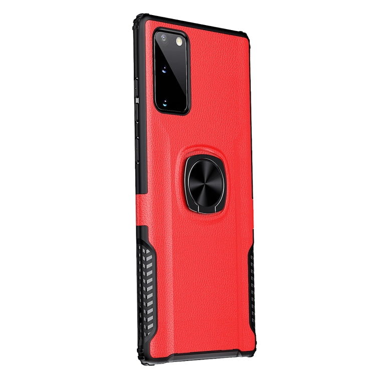 For Samsung Galaxy Note20 Litchi Texture Knight Armor Shockproof PC + Silicone Case with 360 Degree Rotation Magnetic Ring Holder