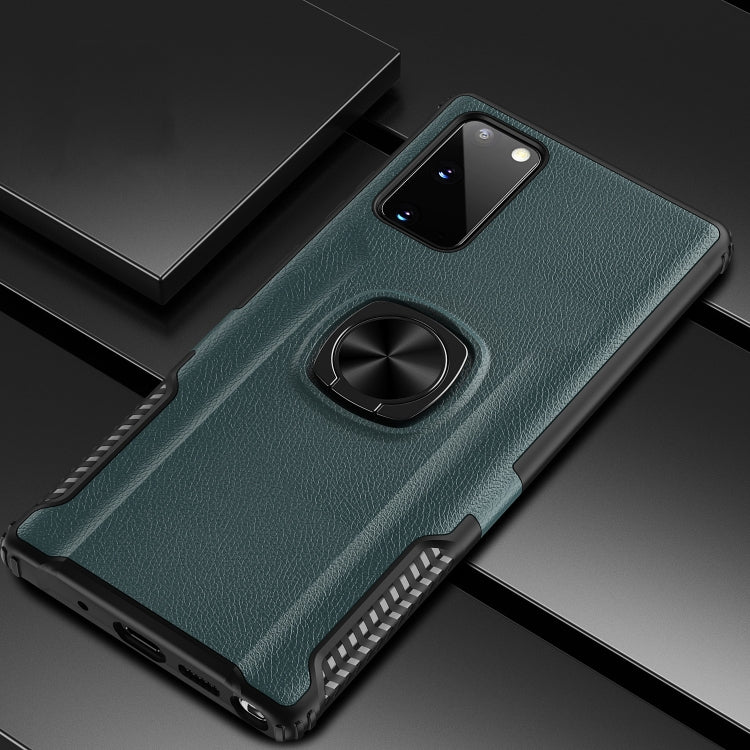 For Samsung Galaxy Note20 Litchi Texture Knight Armor Shockproof PC + Silicone Case with 360 Degree Rotation Magnetic Ring Holder