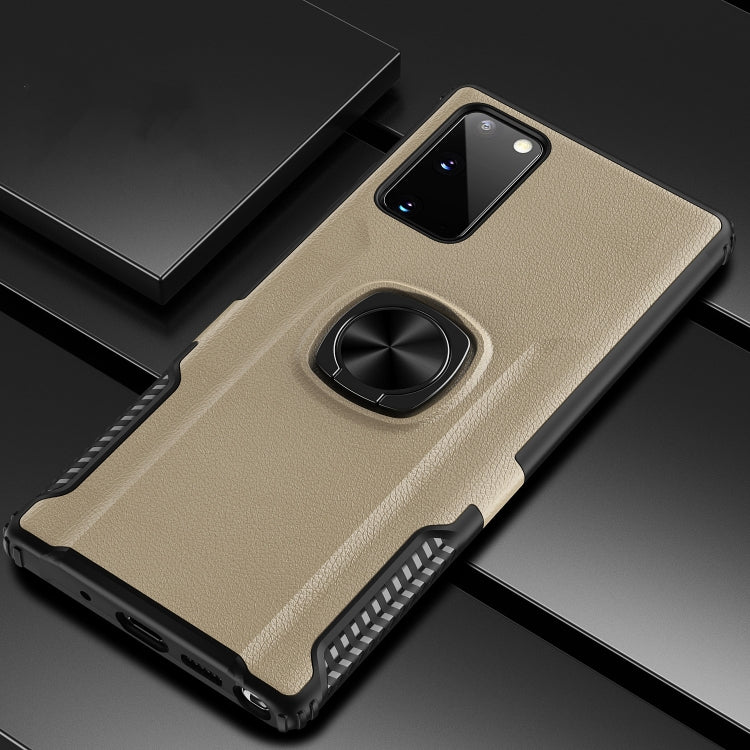 For Samsung Galaxy Note20 Litchi Texture Knight Armor Shockproof PC + Silicone Case with 360 Degree Rotation Magnetic Ring Holder
