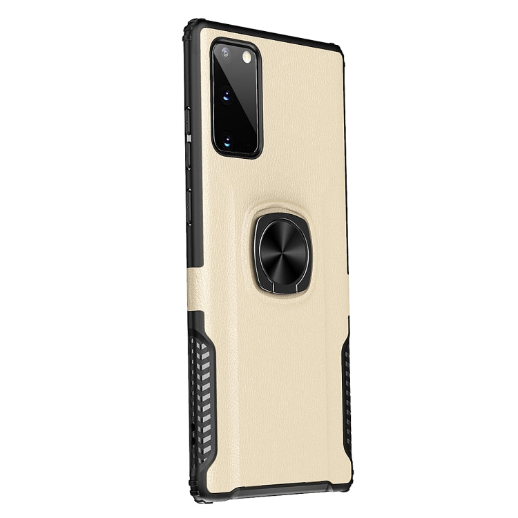 For Samsung Galaxy Note20 Litchi Texture Knight Armor Shockproof PC + Silicone Case with 360 Degree Rotation Magnetic Ring Holder