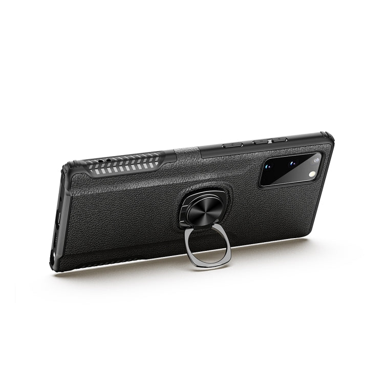 For Samsung Galaxy Note20 Litchi Texture Knight Armor Shockproof PC + Silicone Case with 360 Degree Rotation Magnetic Ring Holder