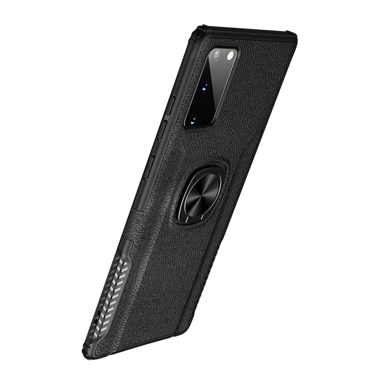 For Samsung Galaxy Note20 Litchi Texture Knight Armor Shockproof PC + Silicone Case with 360 Degree Rotation Magnetic Ring Holder