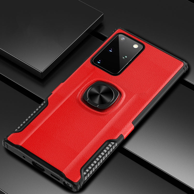 For Samsung Galaxy Note20 Ultra Litchi Texture Knight Armor Shockproof PC + Silicone Case with 360 Degree Rotation Magnetic Ring Holder