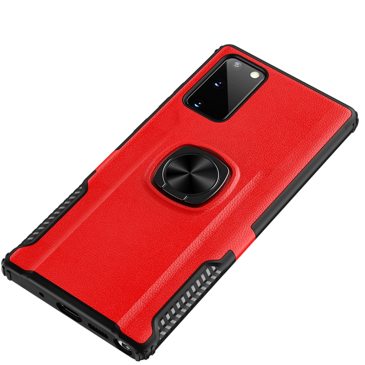 For Samsung Galaxy Note20 Ultra Litchi Texture Knight Armor Shockproof PC + Silicone Case with 360 Degree Rotation Magnetic Ring Holder