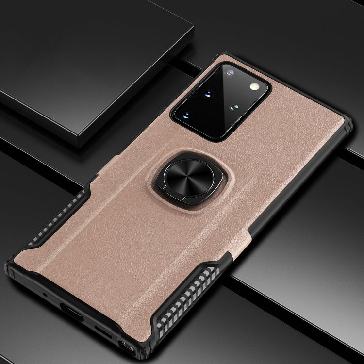 For Samsung Galaxy Note20 Ultra Litchi Texture Knight Armor Shockproof PC + Silicone Case with 360 Degree Rotation Magnetic Ring Holder