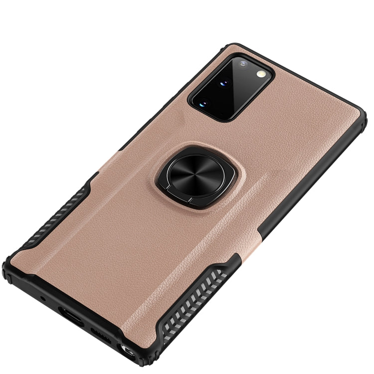 For Samsung Galaxy Note20 Ultra Litchi Texture Knight Armor Shockproof PC + Silicone Case with 360 Degree Rotation Magnetic Ring Holder