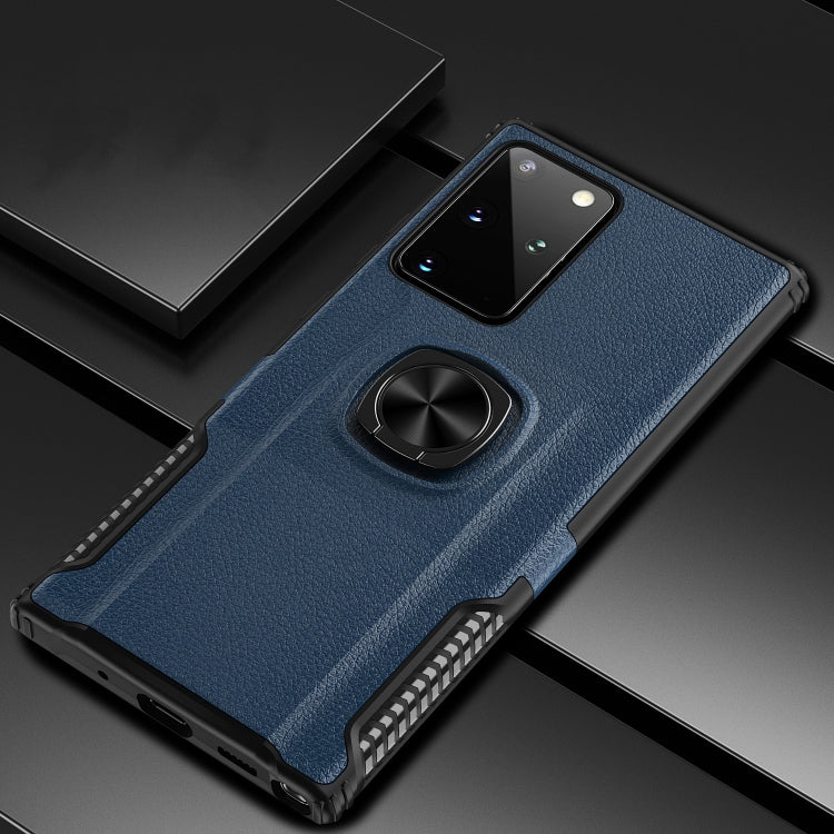 For Samsung Galaxy Note20 Ultra Litchi Texture Knight Armor Shockproof PC + Silicone Case with 360 Degree Rotation Magnetic Ring Holder