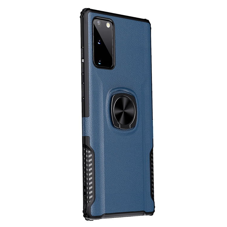 For Samsung Galaxy Note20 Ultra Litchi Texture Knight Armor Shockproof PC + Silicone Case with 360 Degree Rotation Magnetic Ring Holder