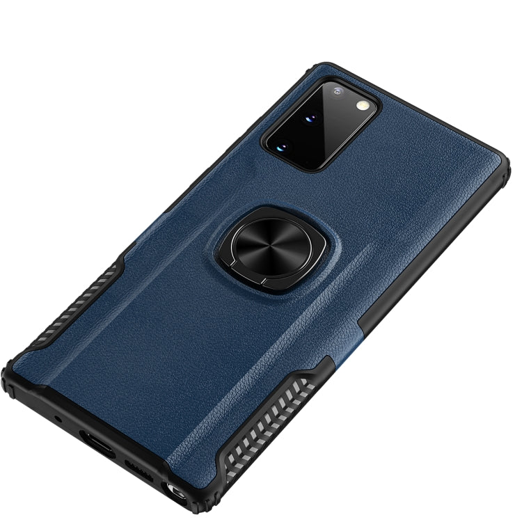 For Samsung Galaxy Note20 Ultra Litchi Texture Knight Armor Shockproof PC + Silicone Case with 360 Degree Rotation Magnetic Ring Holder
