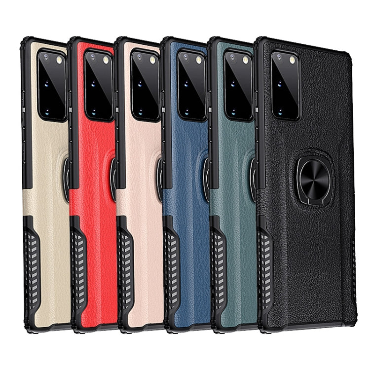 For Samsung Galaxy Note20 Ultra Litchi Texture Knight Armor Shockproof PC + Silicone Case with 360 Degree Rotation Magnetic Ring Holder