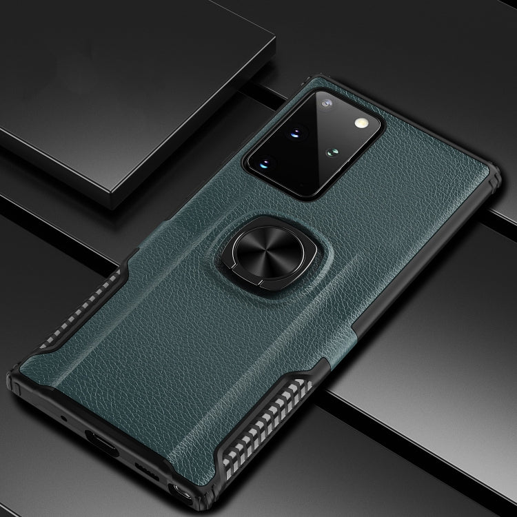 For Samsung Galaxy Note20 Ultra Litchi Texture Knight Armor Shockproof PC + Silicone Case with 360 Degree Rotation Magnetic Ring Holder