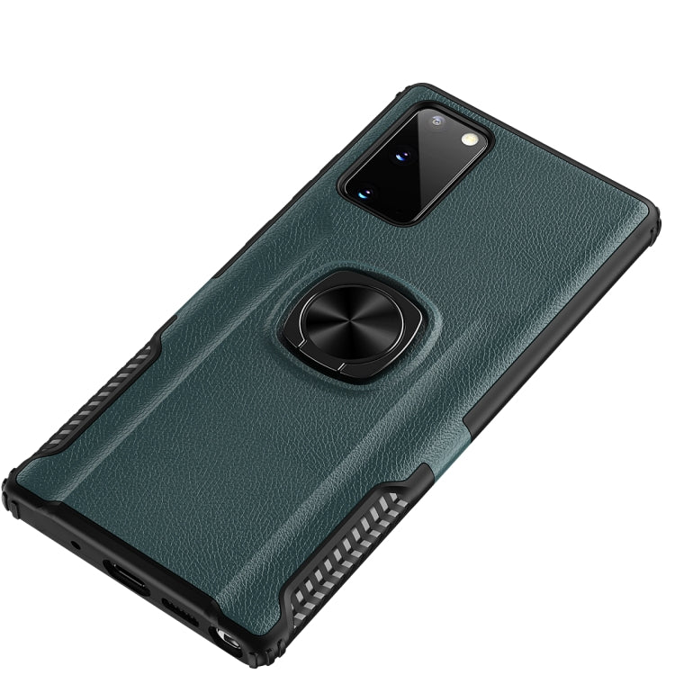 For Samsung Galaxy Note20 Ultra Litchi Texture Knight Armor Shockproof PC + Silicone Case with 360 Degree Rotation Magnetic Ring Holder