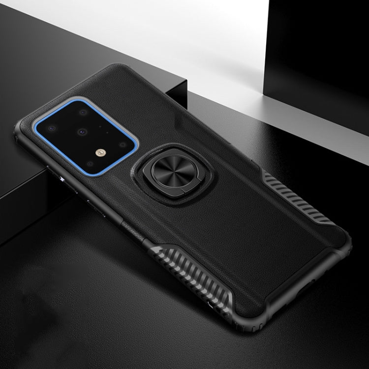 For Samsung Galaxy S20 Ultra Litchi Texture Knight Armor Shockproof PC + Silicone Case with 360 Degree Rotation Magnetic Ring Holder