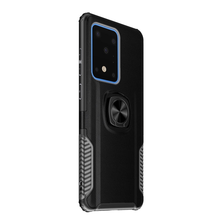 For Samsung Galaxy S20 Ultra Litchi Texture Knight Armor Shockproof PC + Silicone Case with 360 Degree Rotation Magnetic Ring Holder