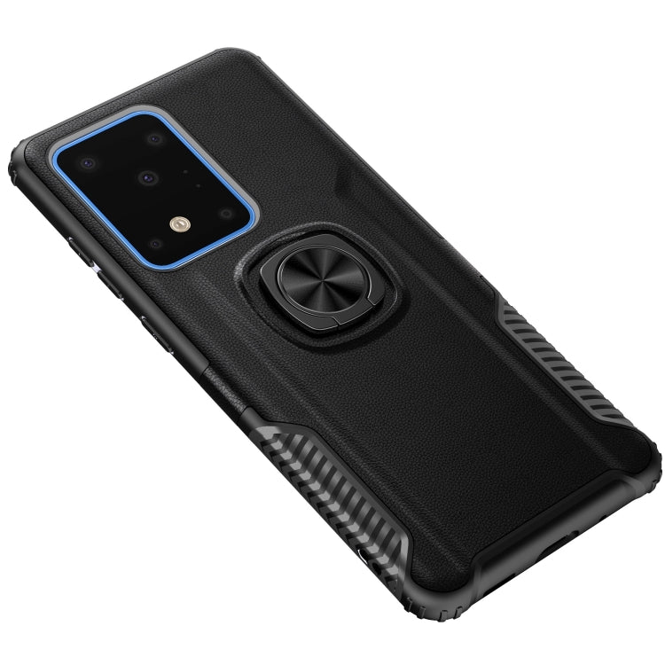 For Samsung Galaxy S20 Ultra Litchi Texture Knight Armor Shockproof PC + Silicone Case with 360 Degree Rotation Magnetic Ring Holder