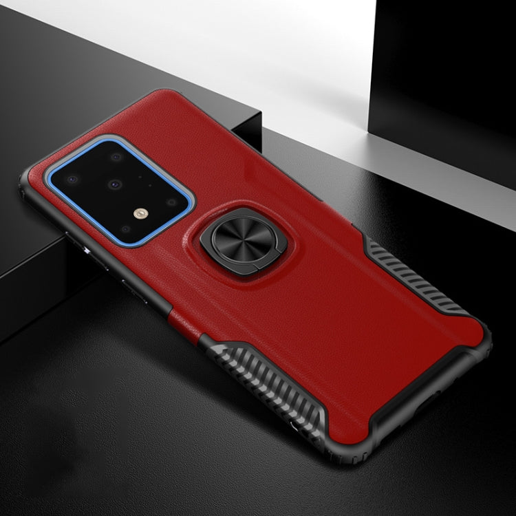 For Samsung Galaxy S20 Ultra Litchi Texture Knight Armor Shockproof PC + Silicone Case with 360 Degree Rotation Magnetic Ring Holder