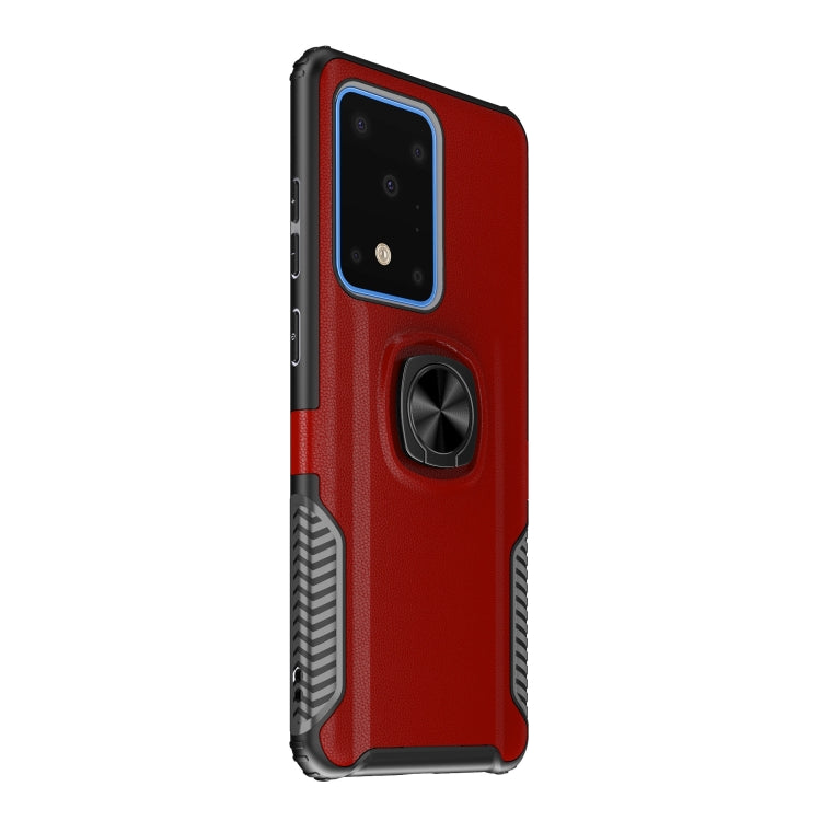 For Samsung Galaxy S20 Ultra Litchi Texture Knight Armor Shockproof PC + Silicone Case with 360 Degree Rotation Magnetic Ring Holder