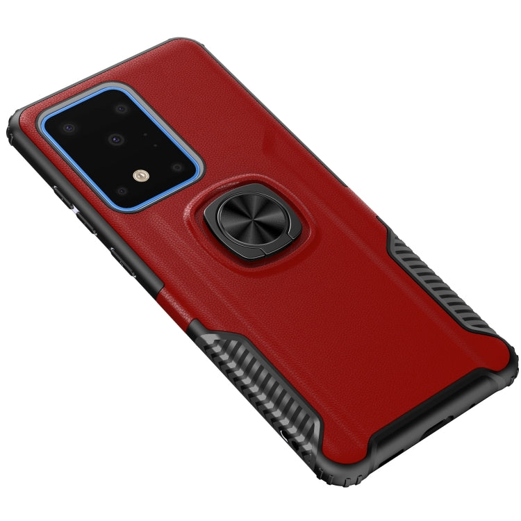 For Samsung Galaxy S20 Ultra Litchi Texture Knight Armor Shockproof PC + Silicone Case with 360 Degree Rotation Magnetic Ring Holder