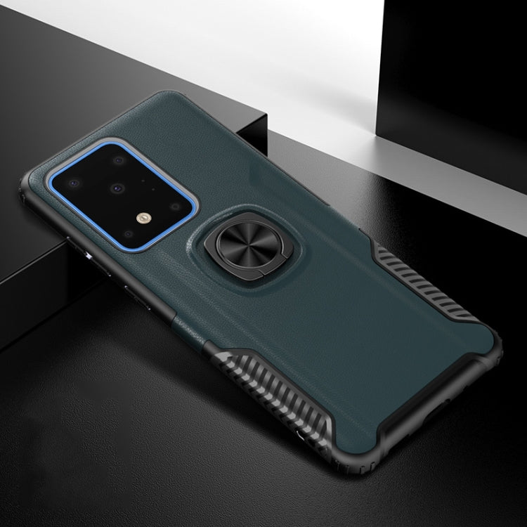 For Samsung Galaxy S20 Ultra Litchi Texture Knight Armor Shockproof PC + Silicone Case with 360 Degree Rotation Magnetic Ring Holder