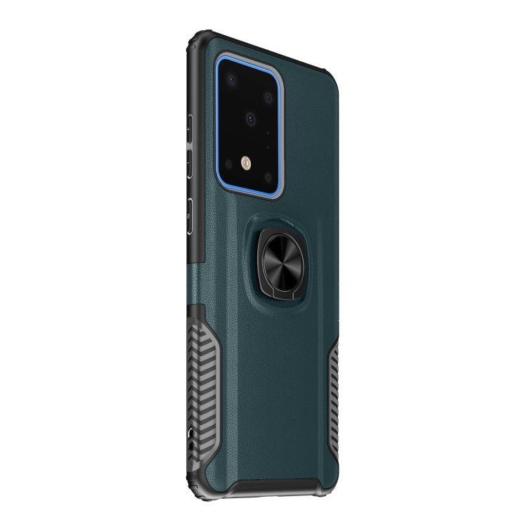 For Samsung Galaxy S20 Ultra Litchi Texture Knight Armor Shockproof PC + Silicone Case with 360 Degree Rotation Magnetic Ring Holder