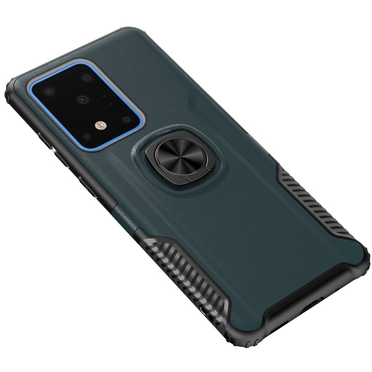 For Samsung Galaxy S20 Ultra Litchi Texture Knight Armor Shockproof PC + Silicone Case with 360 Degree Rotation Magnetic Ring Holder